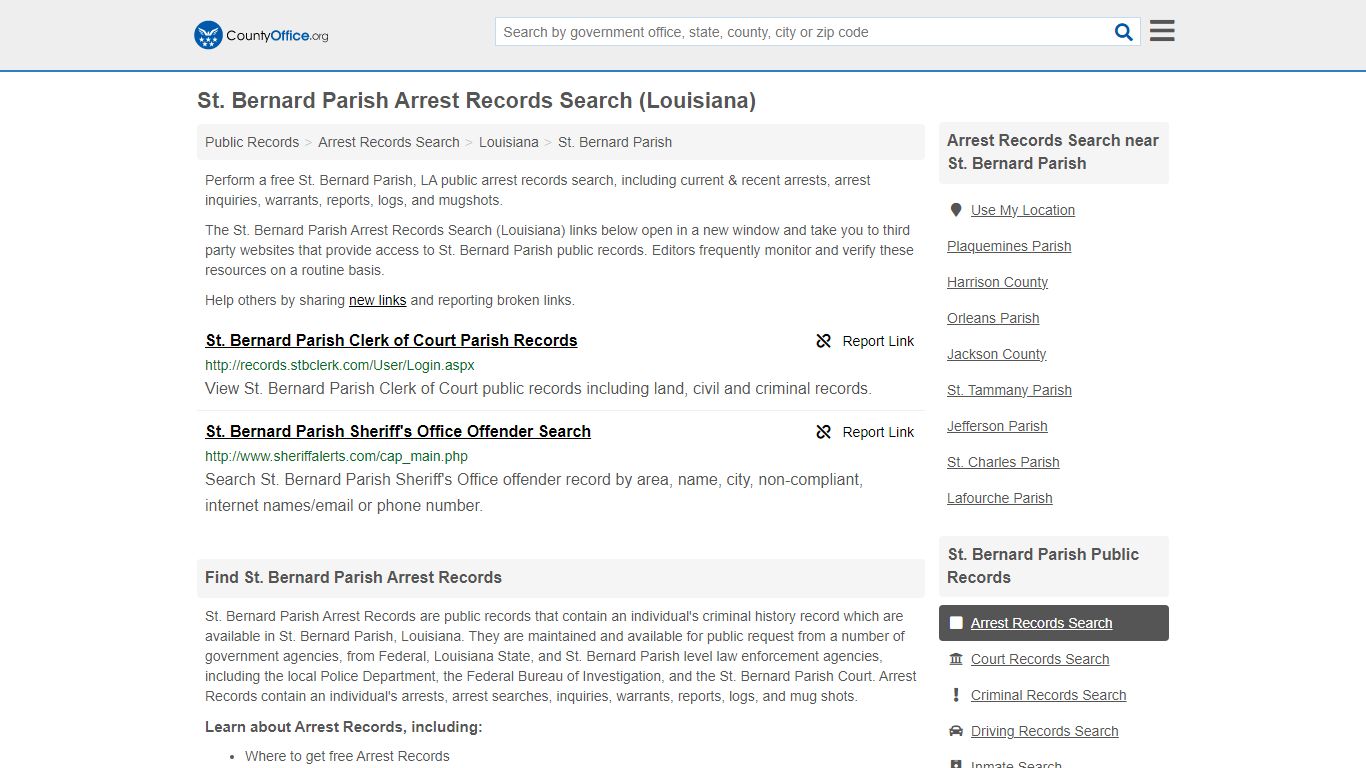St. Bernard Parish Arrest Records Search (Louisiana) - County Office