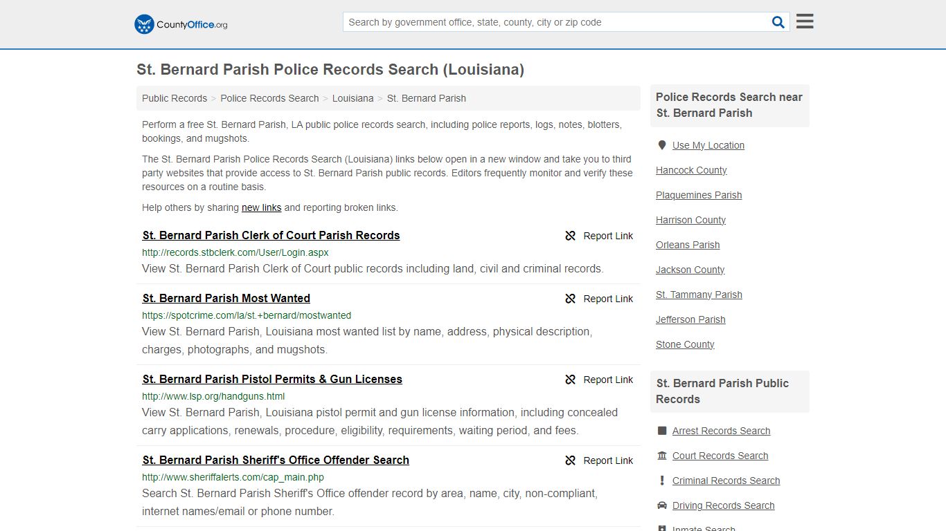 St. Bernard Parish Police Records Search (Louisiana) - County Office